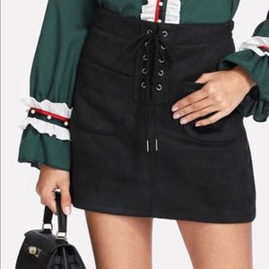Faux Suede Lace Up Skirt